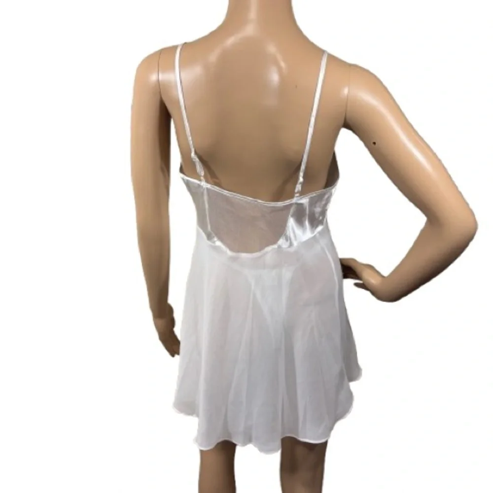 Seductive Wear by Cinema Exoile White Mesh Satin Nightie Bridal Set Size S